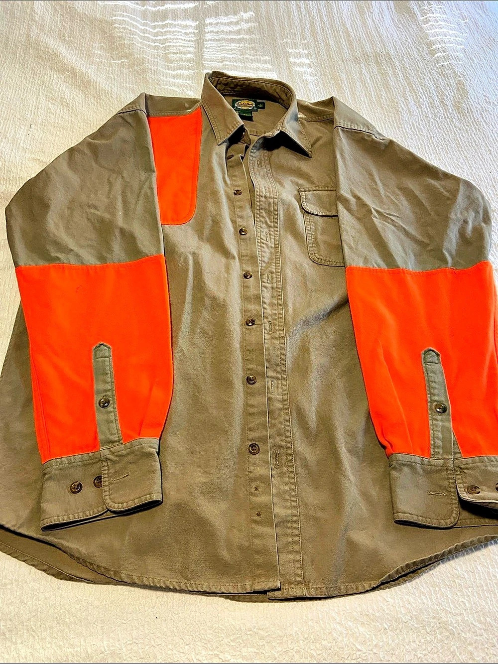 Cabela's Upland Hunting Shooting Shirt Color Block Brown & Orange Large Tall